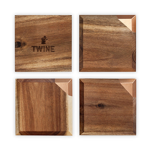 set of wood and metallic coasters