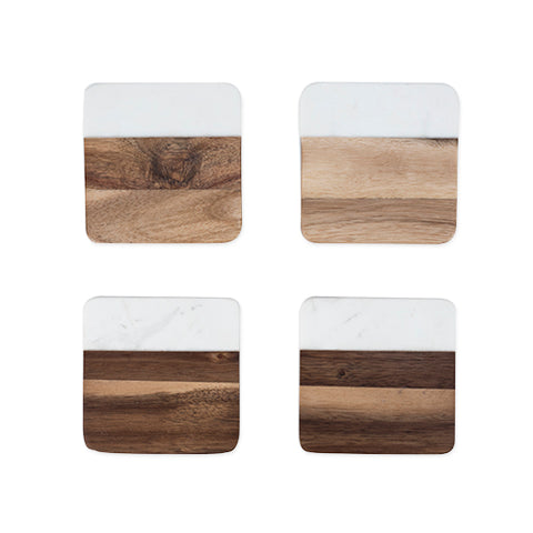 Marble & Acacia Coasters